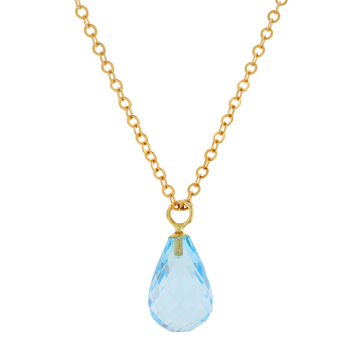 Topaz Briolette Solitaire Pendant in Yellow Gold, 19