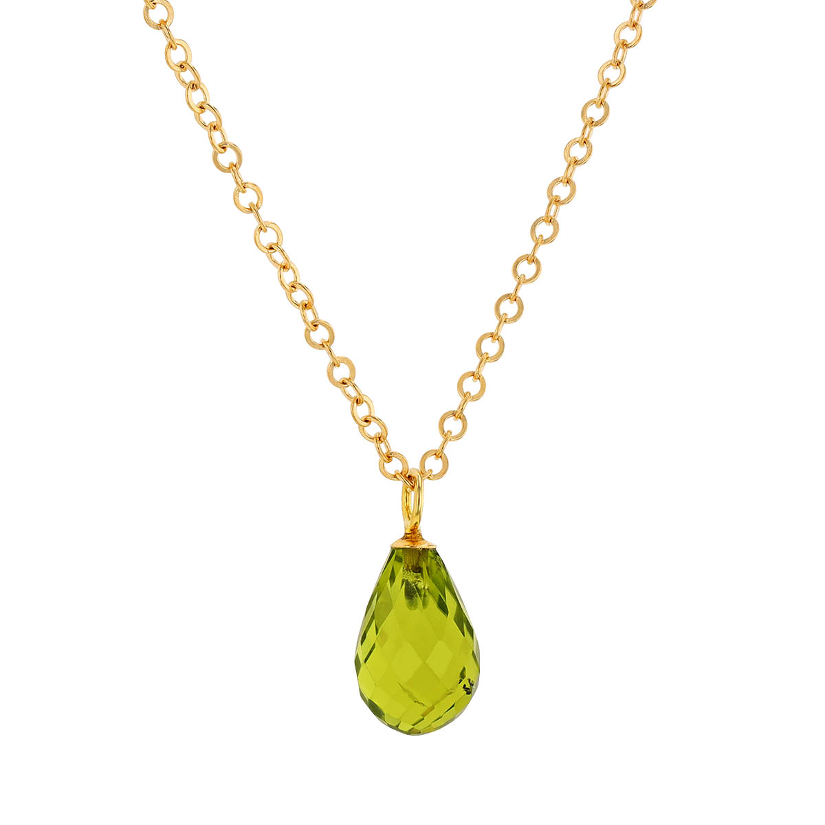 Peridot Briolette Solitaire Pendant in Yellow Gold, 19