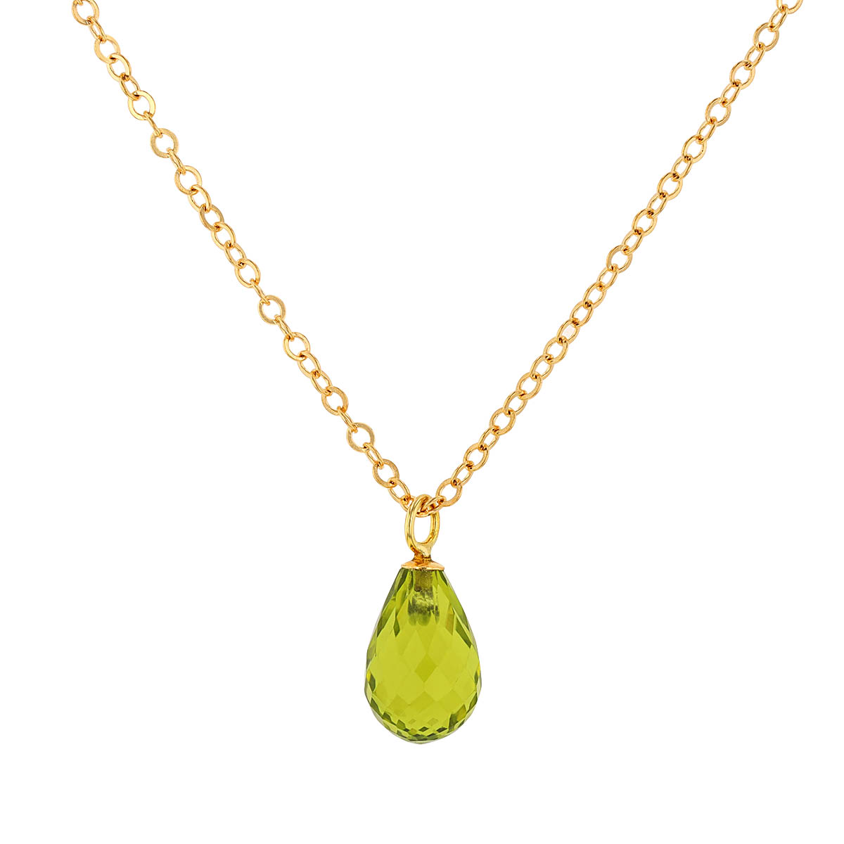 Peridot Briolette Solitaire Pendant in Yellow Gold, 19