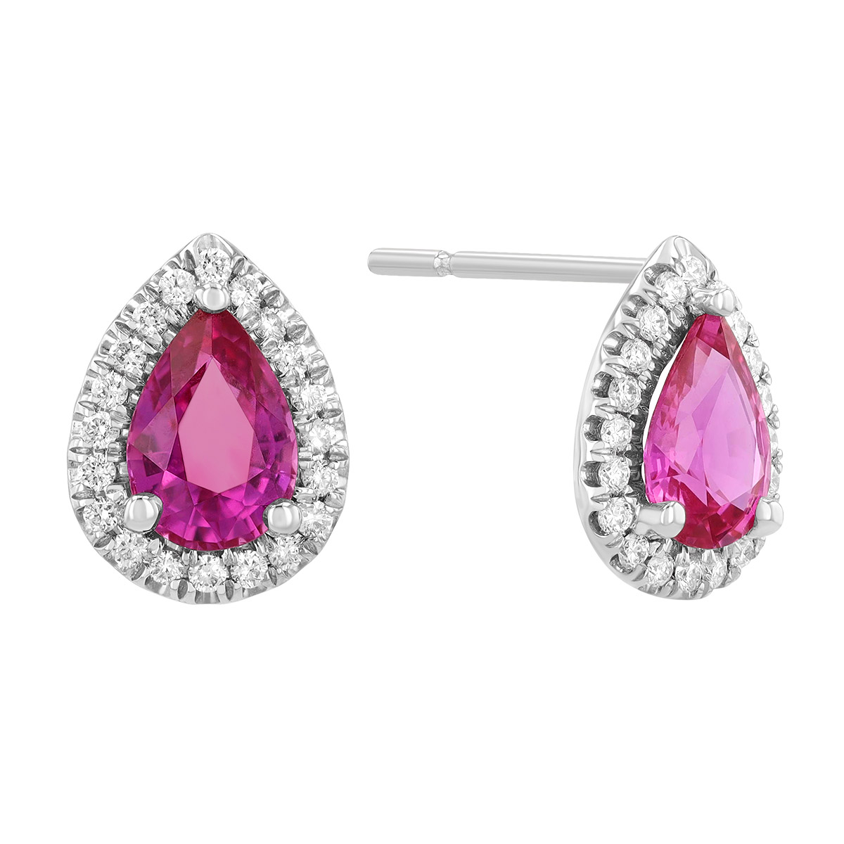 Pear Shape Pink Sapphire & Diamond Halo Stud Earrings in White Gold