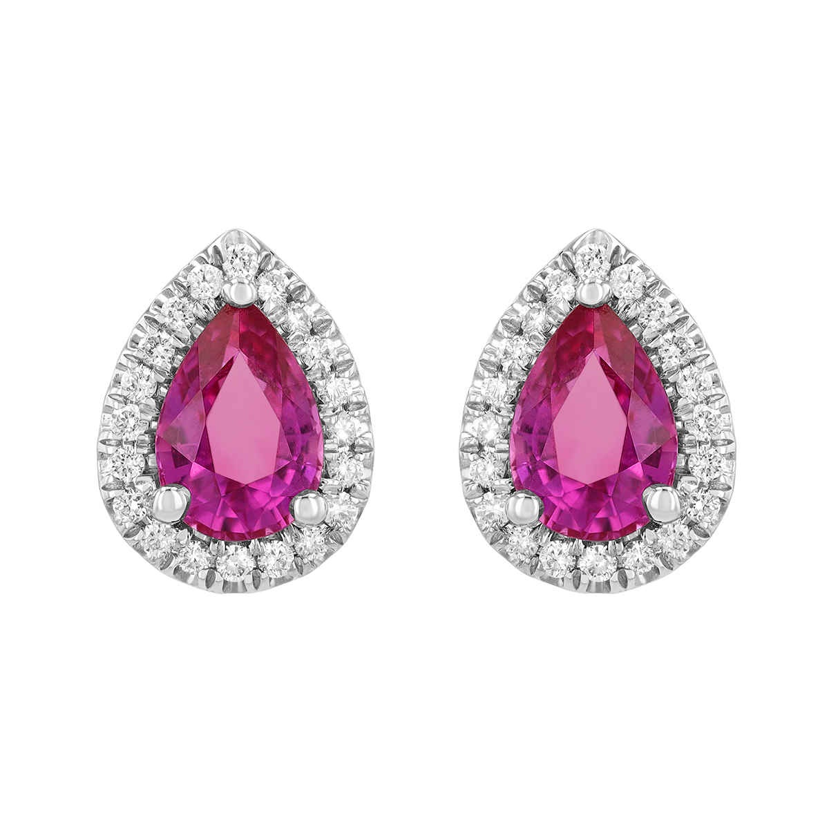 Pear Shape Pink Sapphire & Diamond Halo Stud Earrings in White Gold