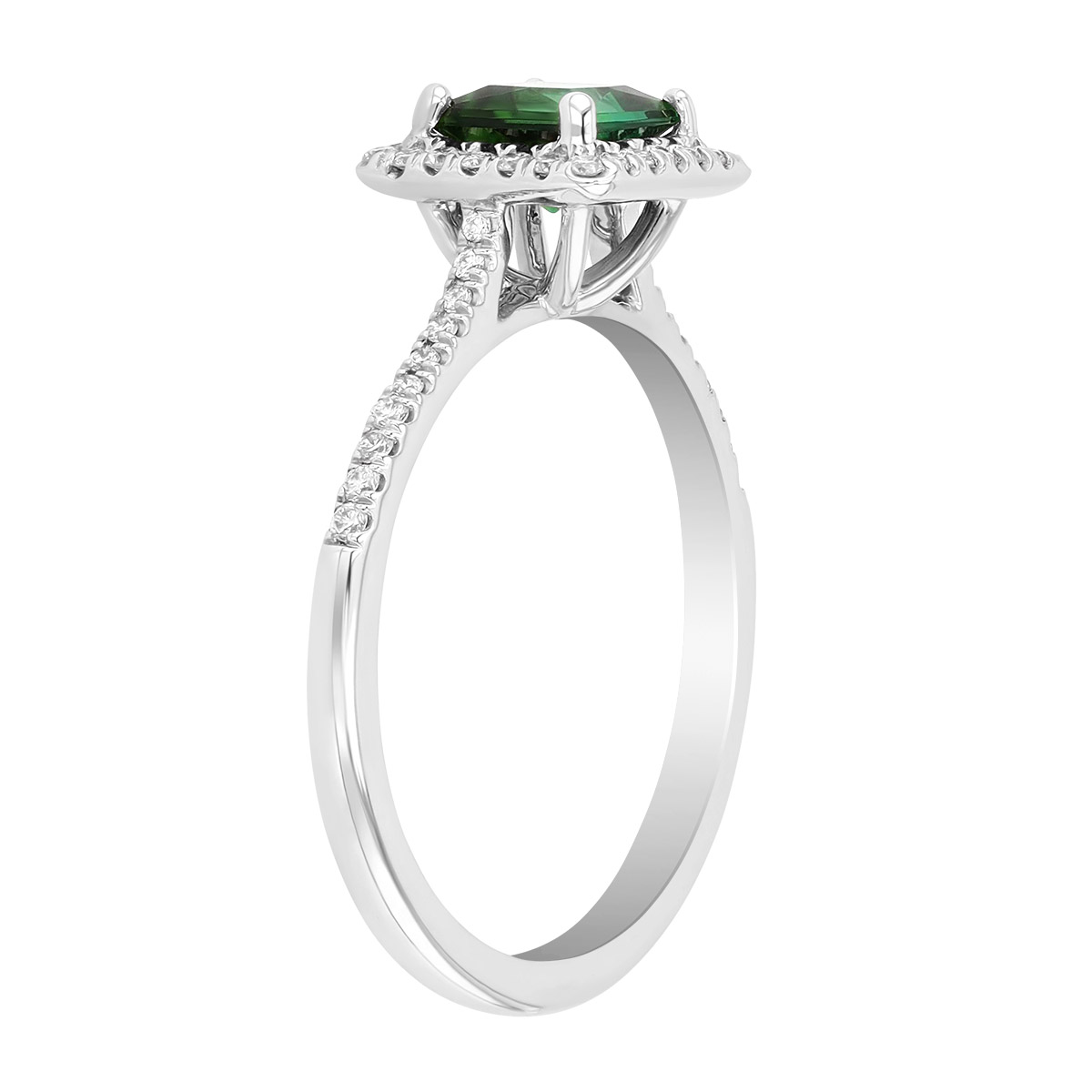 Princess Cut Tourmaline & Diamond Halo Ring in White Gold