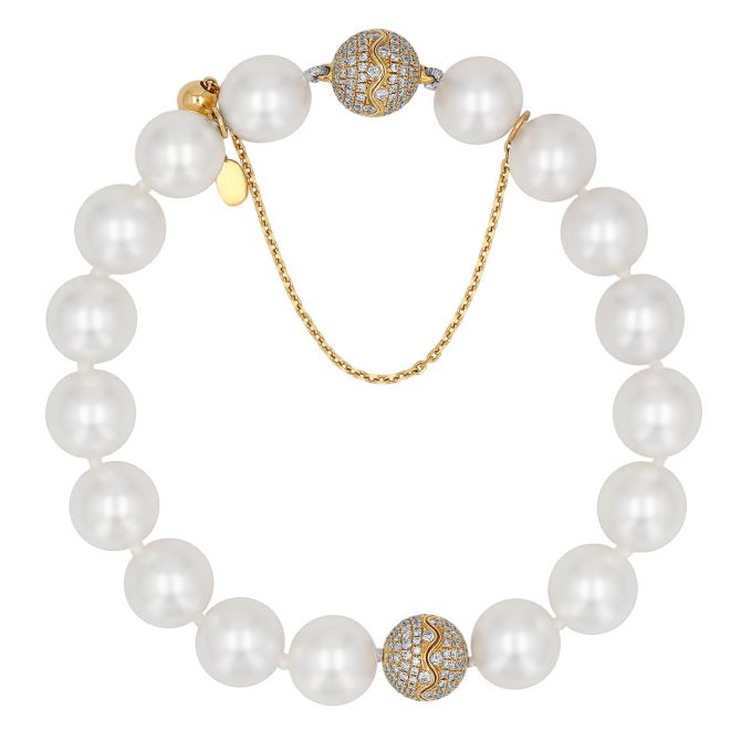 TARA Pearls South Sea Cultured Pearl & Diamond Pavé Bead Bracelet in Yellow Gold 8"