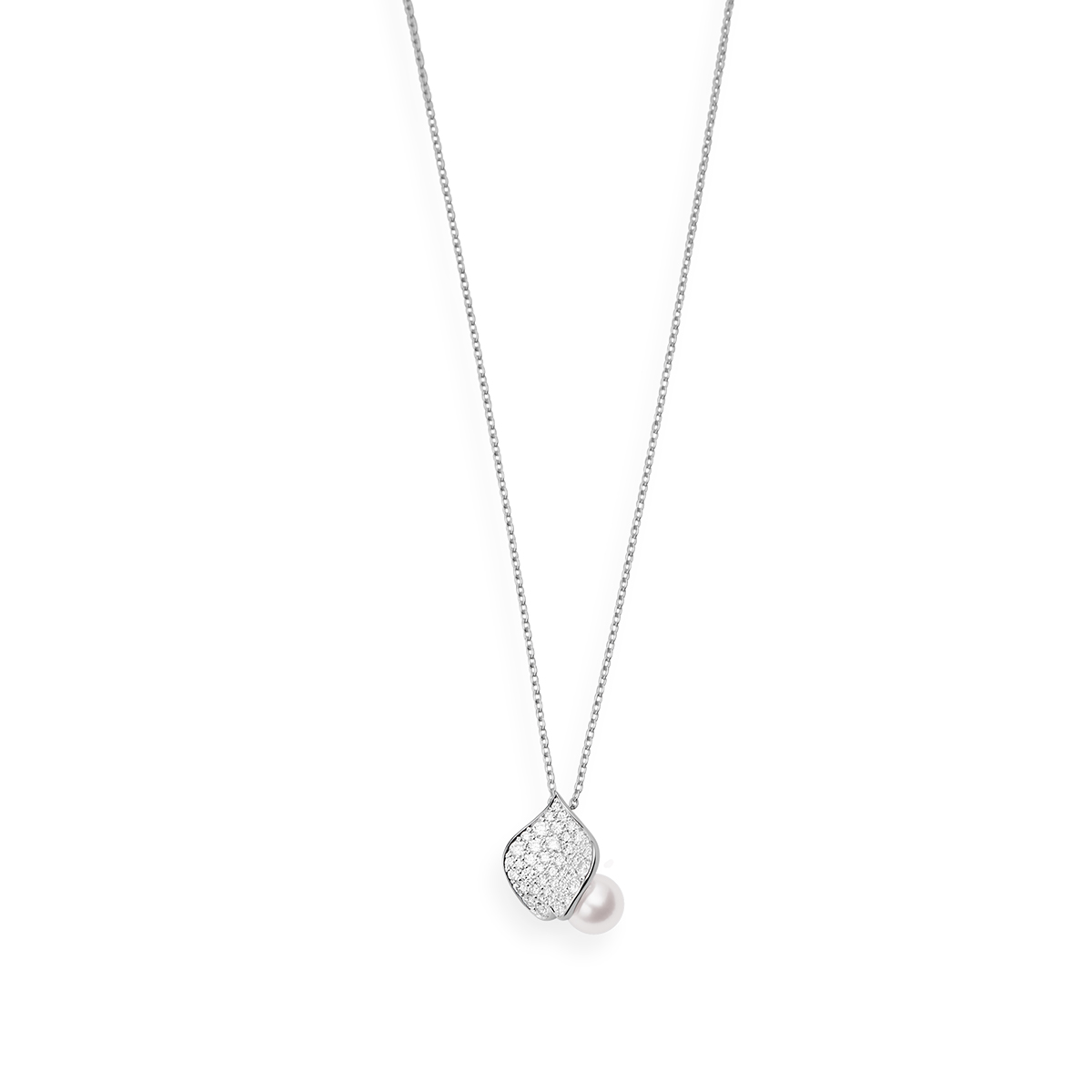 Mikimoto Les Pétales Place Vendôme Akoya Cultured Pearl & Diamond Pendant in White Gold, 19.5