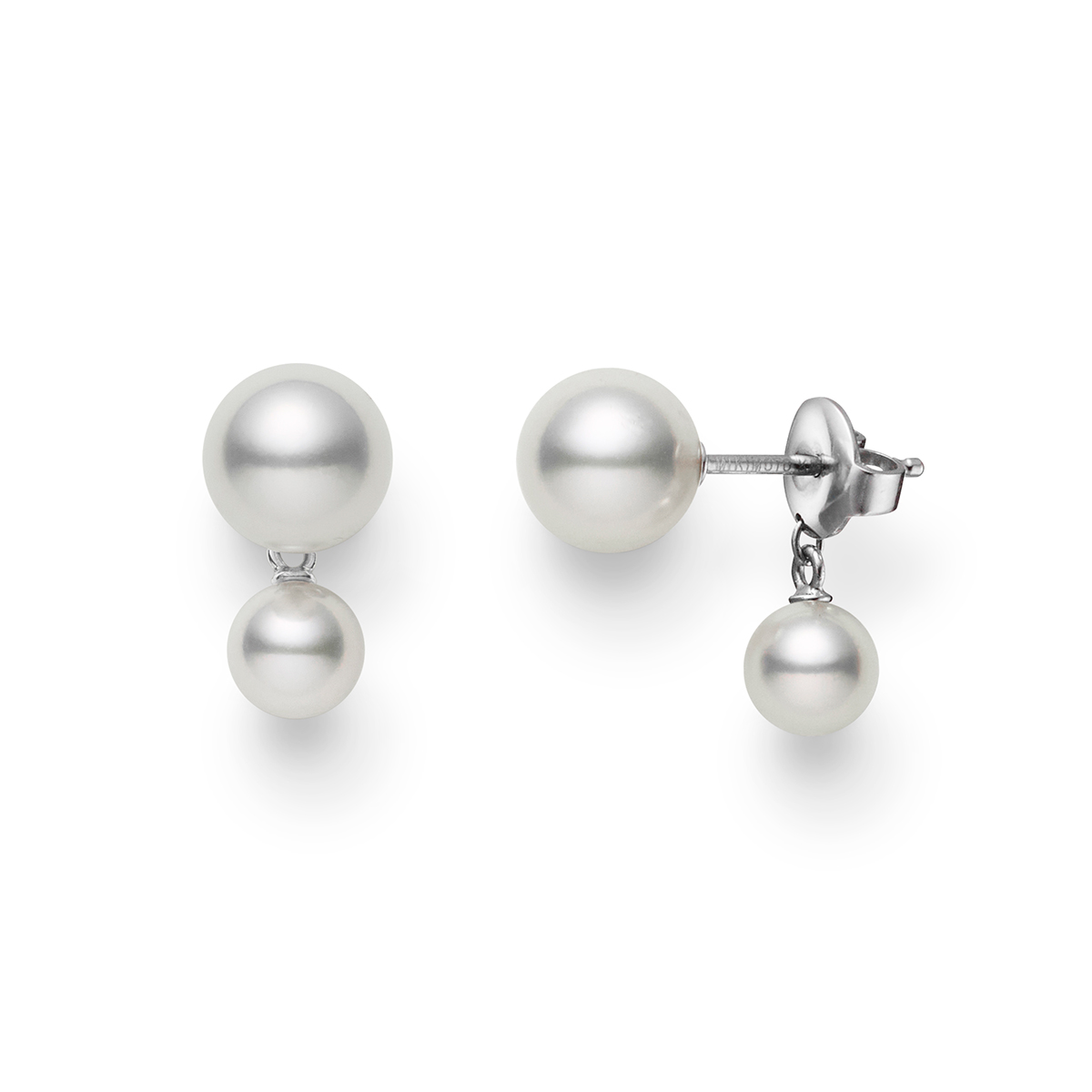 Mikimoto Akoya Cultured Pearl Stud & Back Drop Earrings in White Gold