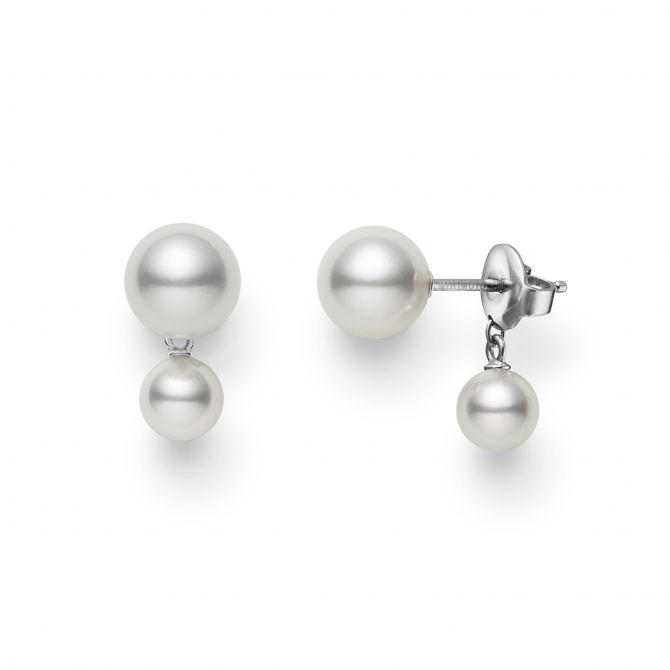 Mikimoto Akoya Cultured Pearl Stud & Back Drop Earrings in White Gold