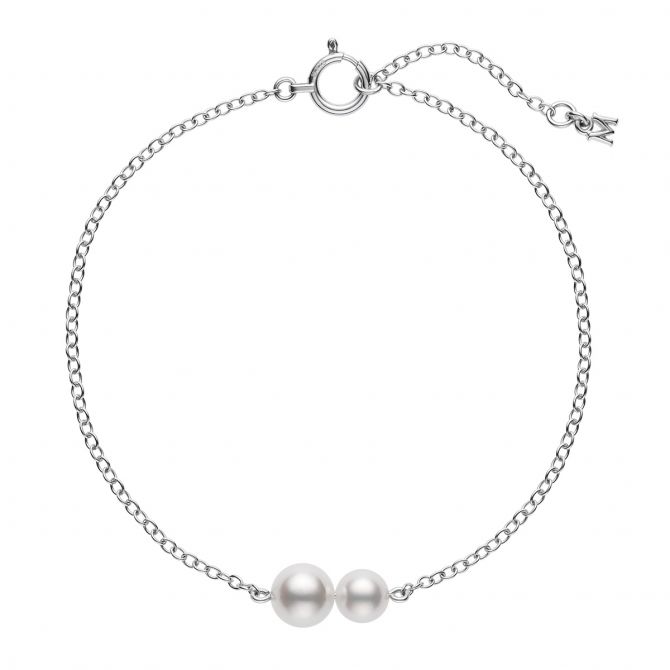 Mikimoto Double Akoya Cultured Pearl Station Bracelet in White Gold, 7"