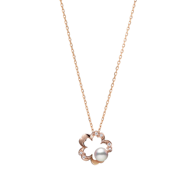 Mikimoto Cherry Blossom Akoya Cultured Pearl & Diamond Open Flower Pendant in Rose Gold, 20