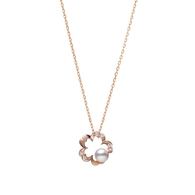 Mikimoto Cherry Blossom Akoya Cultured Pearl & Diamond Open Flower Pendant in Rose Gold, 20"