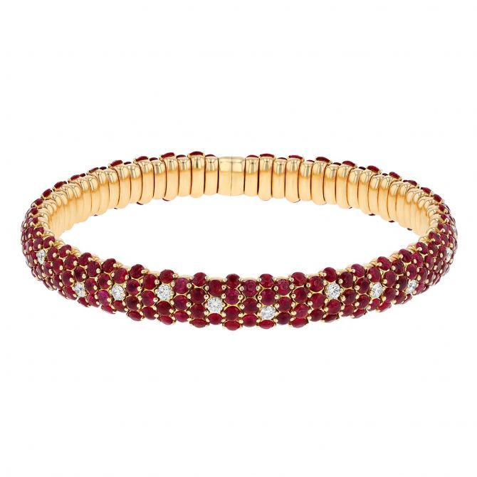 Zydo Ruby & Diamond Stretch Bracelet in Yellow Gold