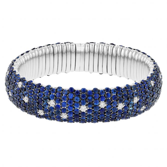 Zydo Sapphire & Diamond Pave Flex Bracelet in White Gold