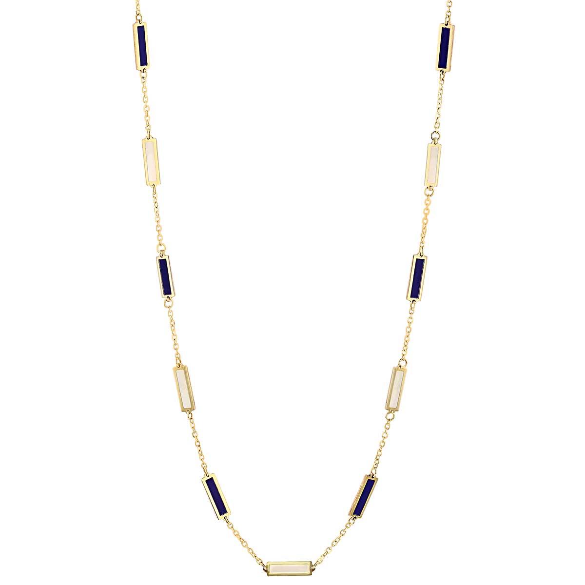 Frederic Sage Lapis Lazuli & Mother of Pearl Rectangle Bezel Set Station Necklace in Yellow Gold