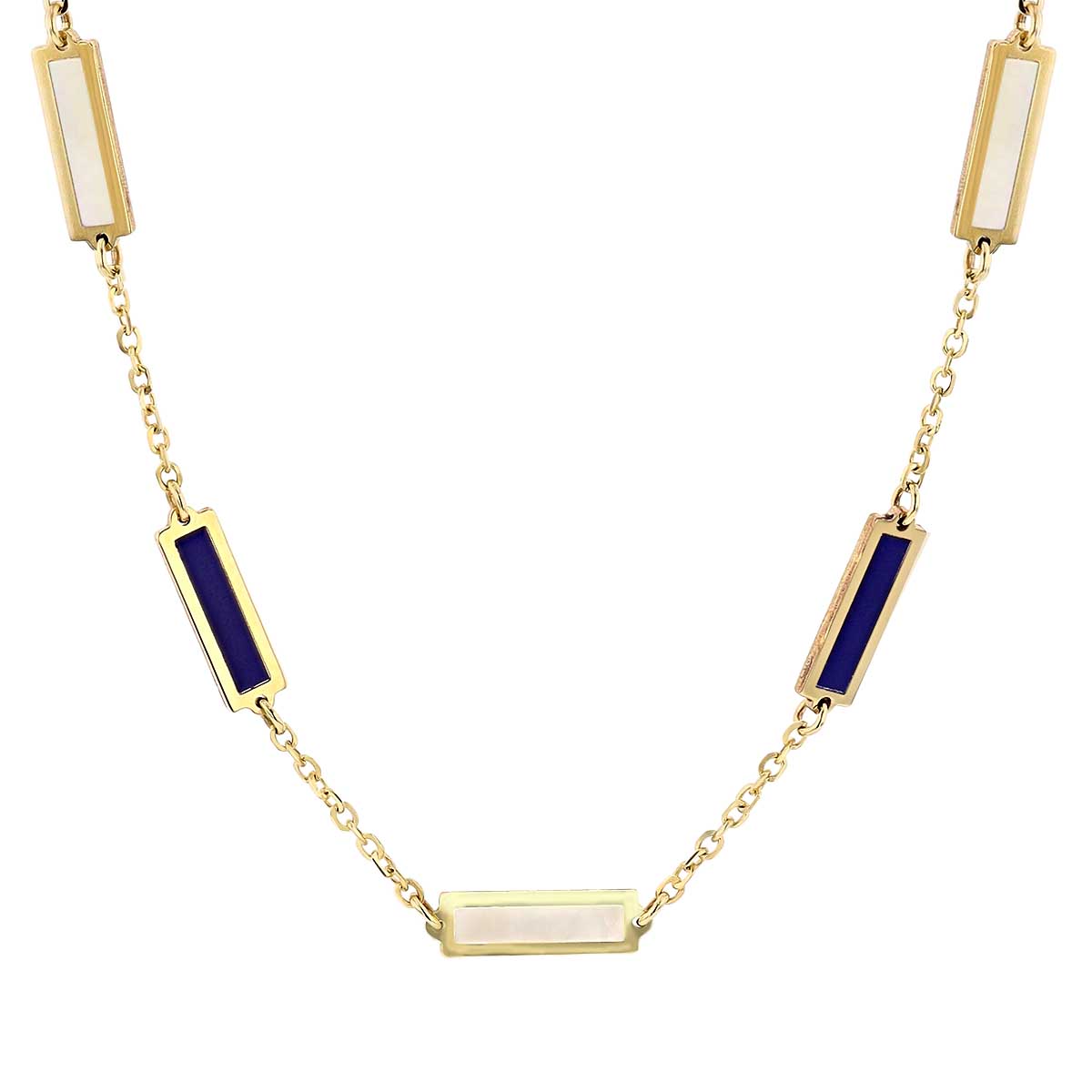 Frederic Sage Lapis Lazuli & Mother of Pearl Rectangle Bezel Set Station Necklace in Yellow Gold