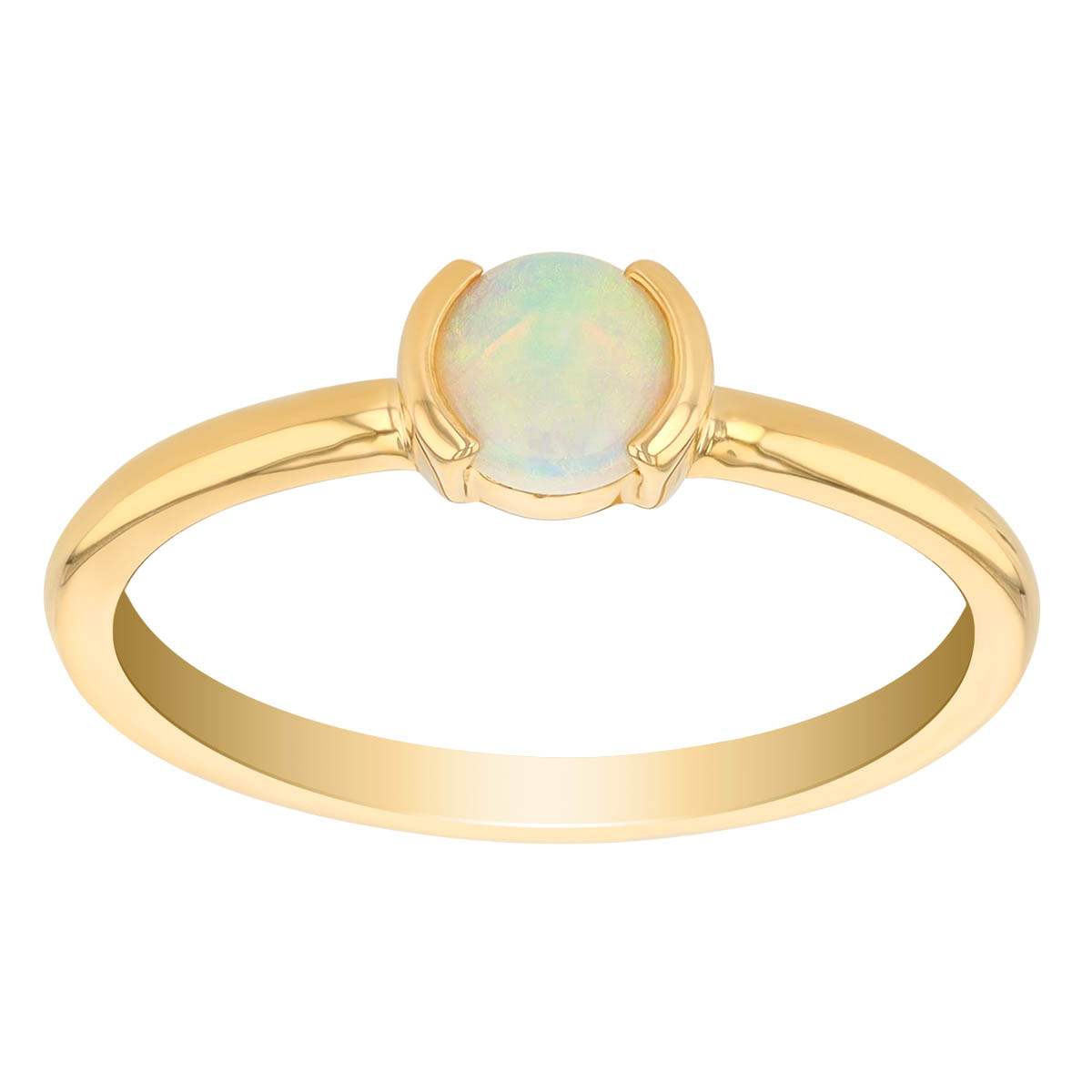 Round Cabochon Opal Half Bezel Ring in Yellow Gold