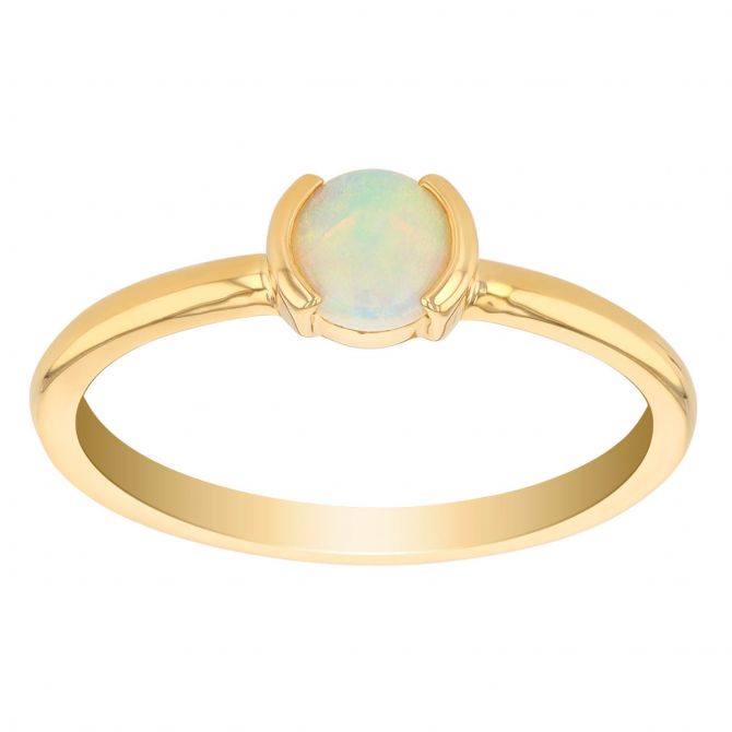 Round Cabochon Opal Half Bezel Ring in Yellow Gold