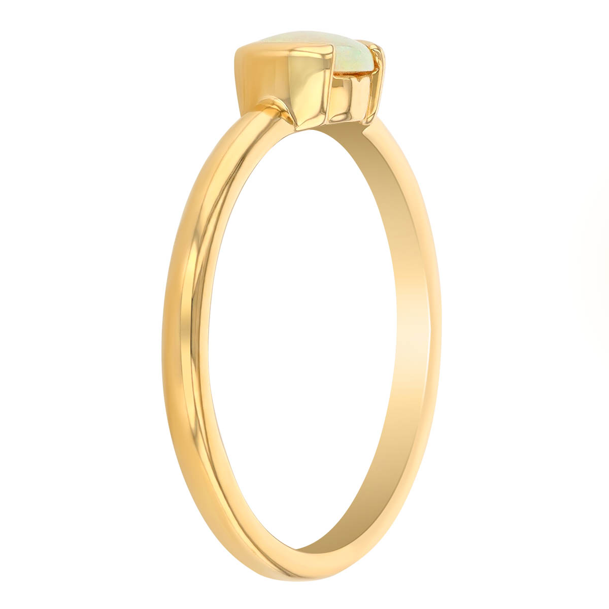 Round Cabochon Opal Half Bezel Ring in Yellow Gold