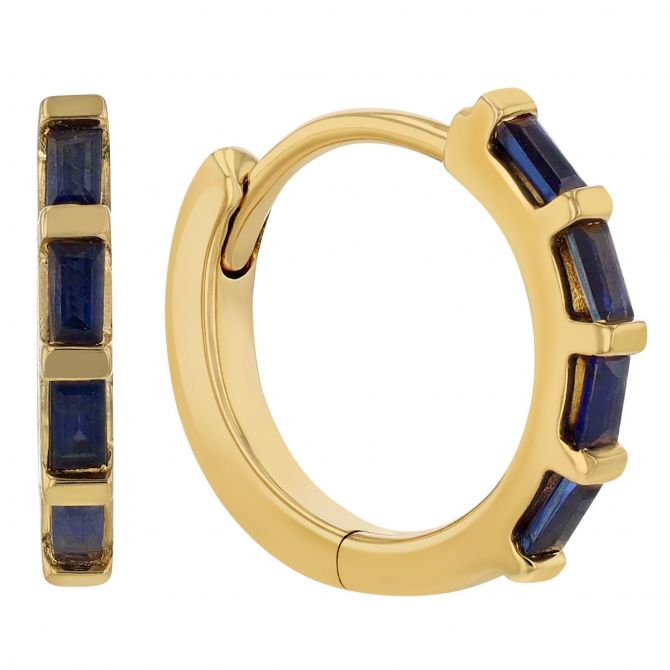 Zoe Chicco Baguette Sapphire Hinge Huggie Hoop Earrings in Yellow Gold