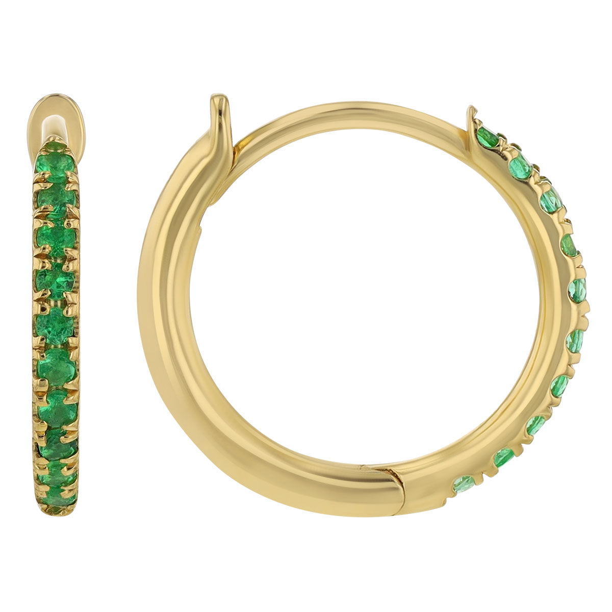 Zoe Chicco Pave Emerald Hinge Huggie Hoop Earrings in Yellow Gold