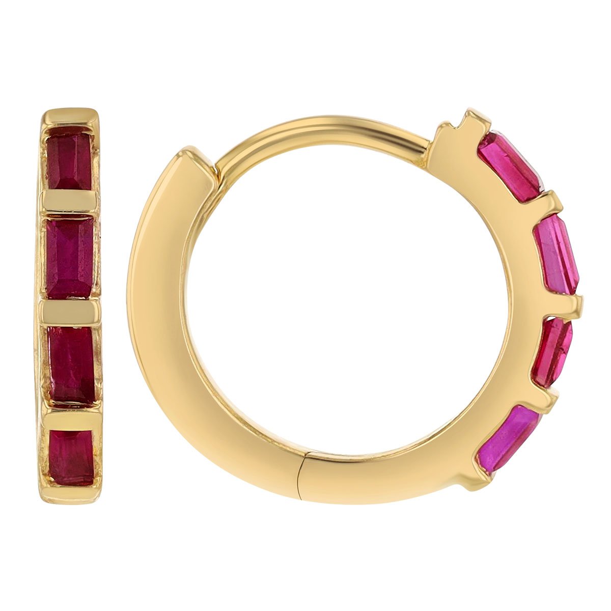 Zoe Chicco Baguette Ruby Hinge Huggie Hoop Earrings in Yellow Gold