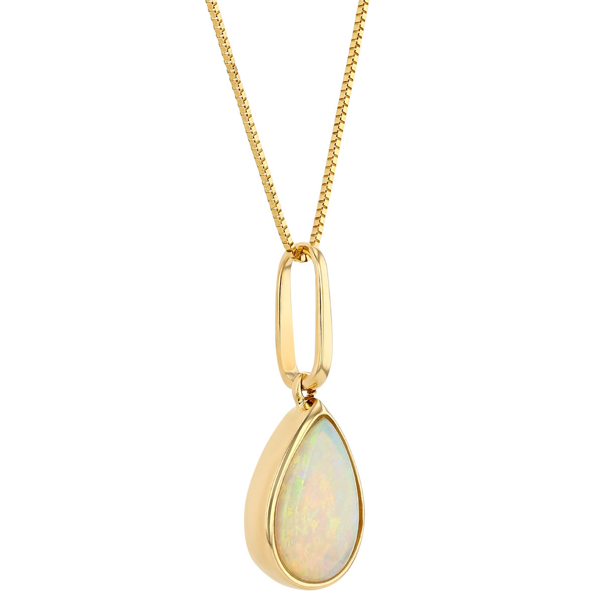 Pear Shaped Opal Bezel Set Pendant in Yellow Gold