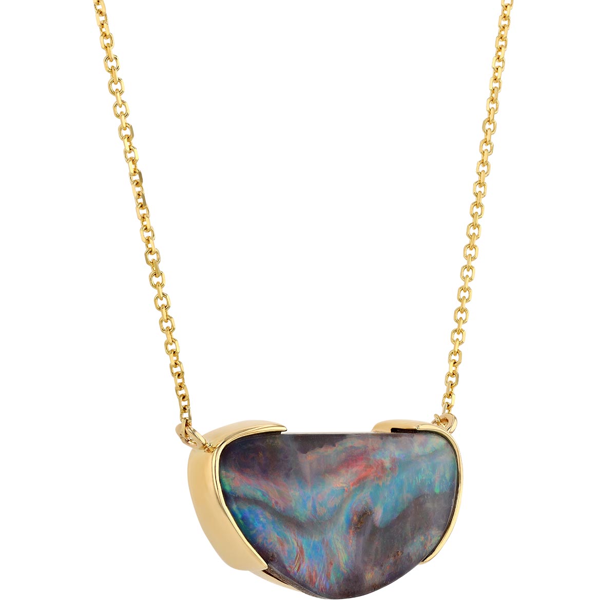 Freeform Boulder Opal Half Bezel Pendant in Yellow Gold, 18