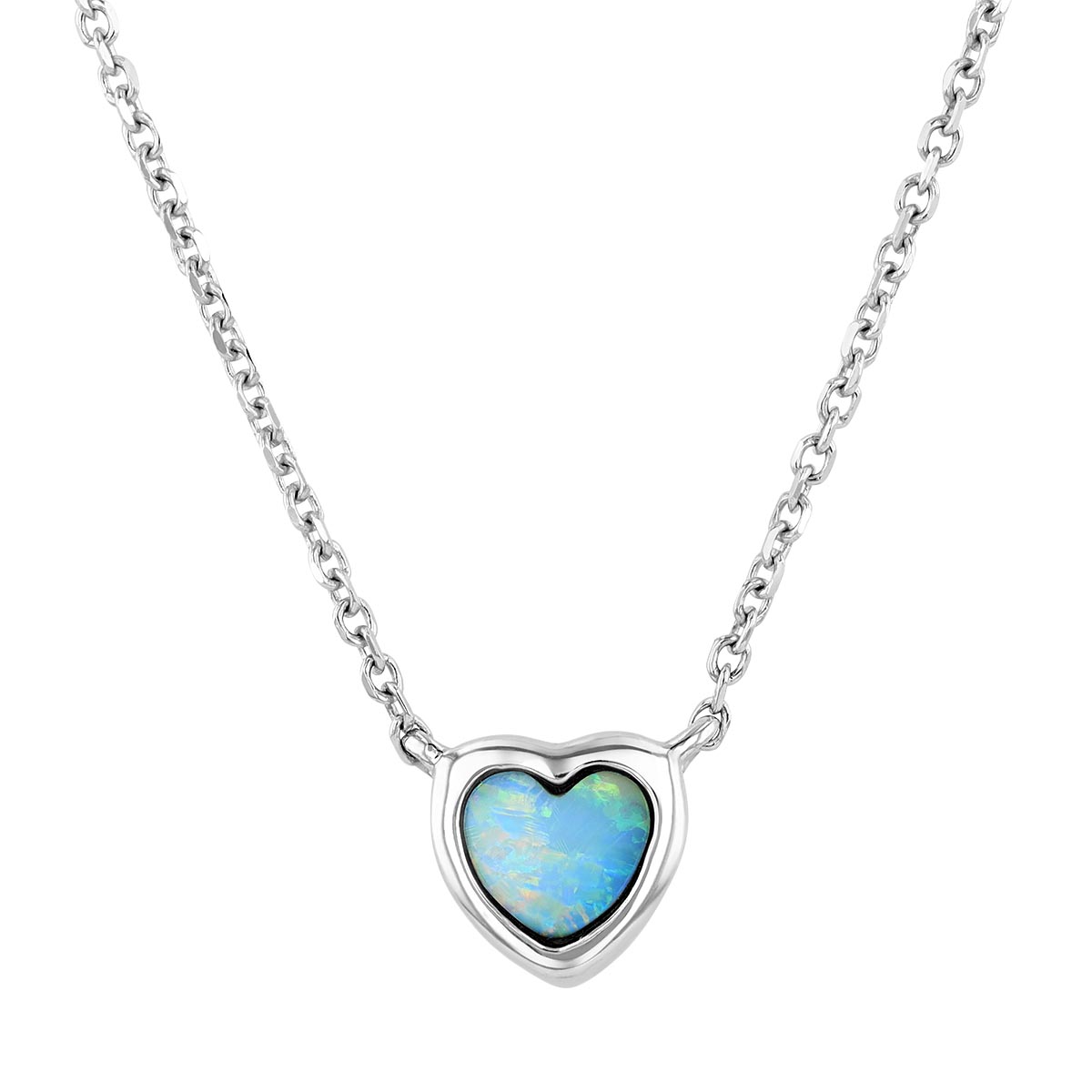 Heart Shaped Opal Bezel Set Pendant in White Gold, 18