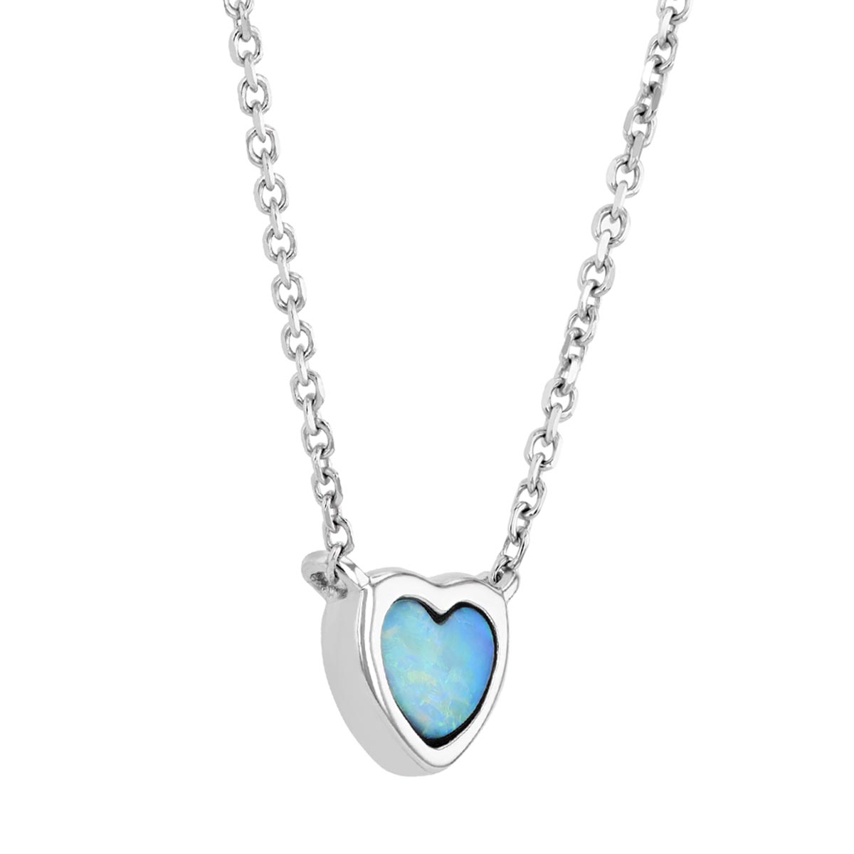 Heart Shaped Opal Bezel Set Pendant in White Gold, 18