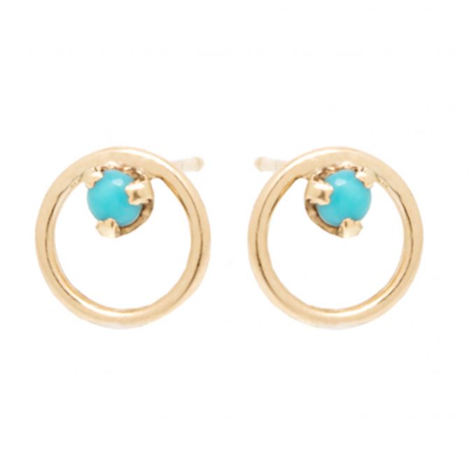 Zoe Chicco Turquoise Open Circle Stud Earrings in Yellow Gold