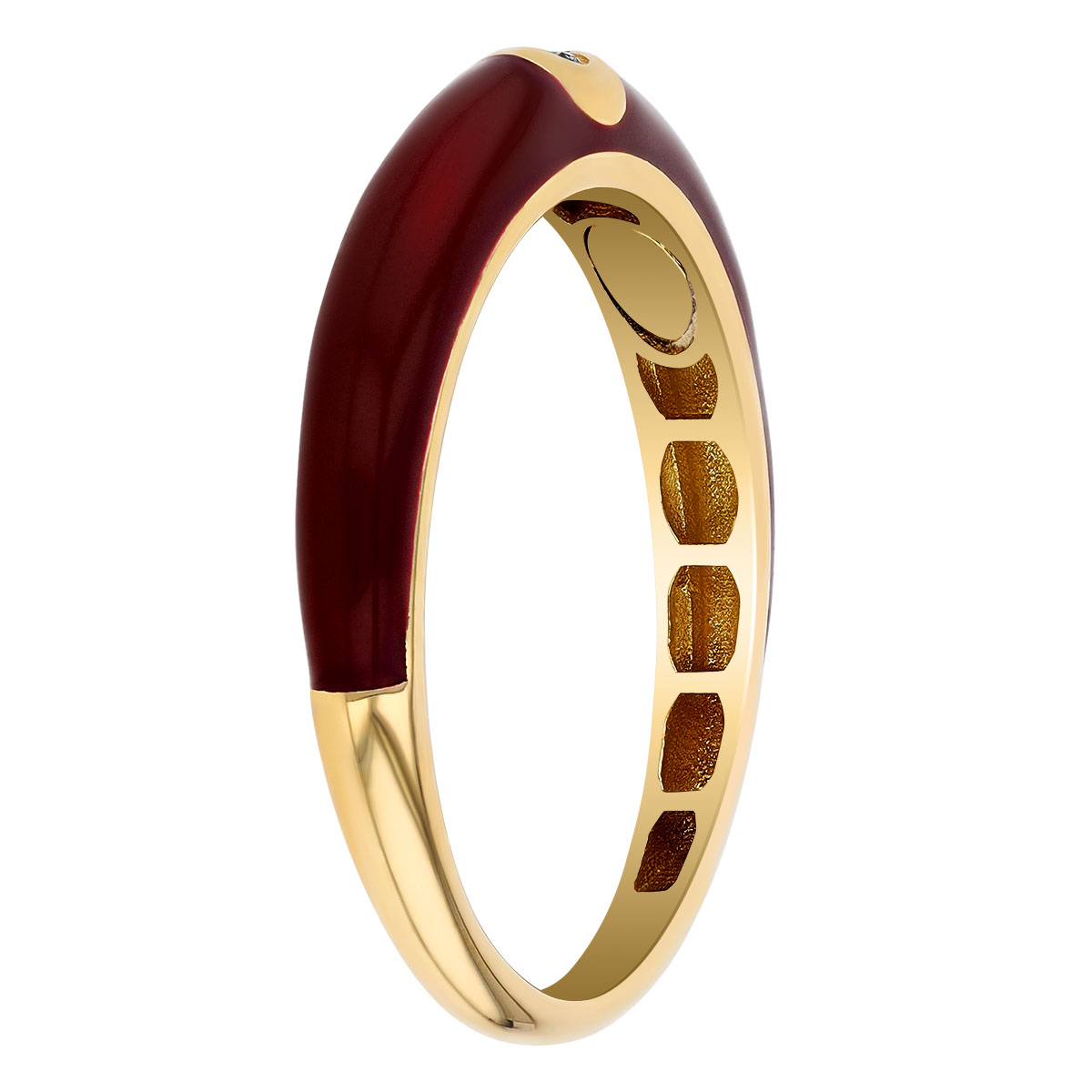 Diamond Flush Set Solitaire Burgundy Enamel Ring in Yellow Gold