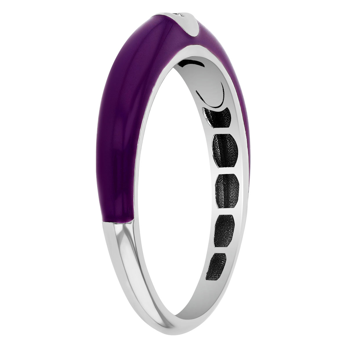 Diamond Flush Set Solitaire Purple Enamel Ring in White Gold