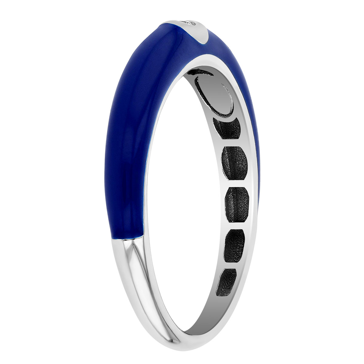 Diamond Flush Set Solitaire Navy Blue Enamel Ring in White Gold