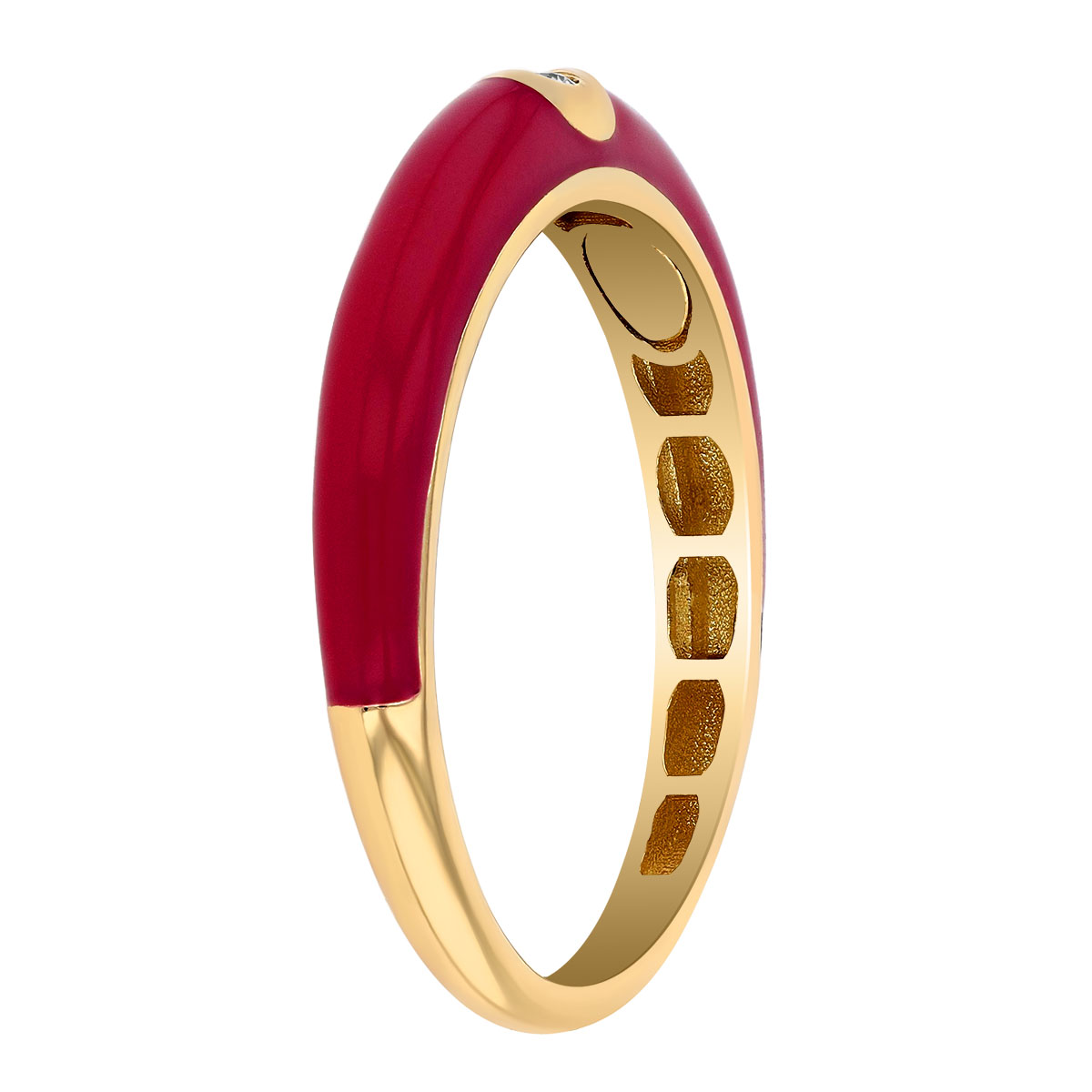 Diamond Flush Set Solitaire Crimson Enamel Ring in Yellow Gold