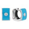 Diamond Flush Set Solitaire Bright Blue Enamel Wide Huggie Hoop Earrings in White Gold