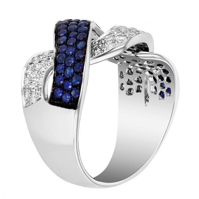 Sapphire & Diamond Pave Intertwined Ring in White Gold