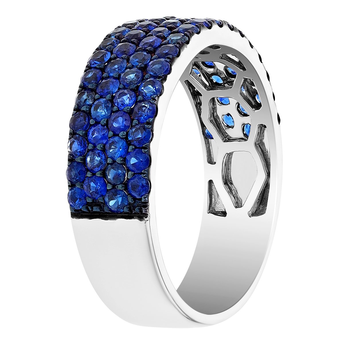 Sapphire Pave Four Row Ring in White Gold