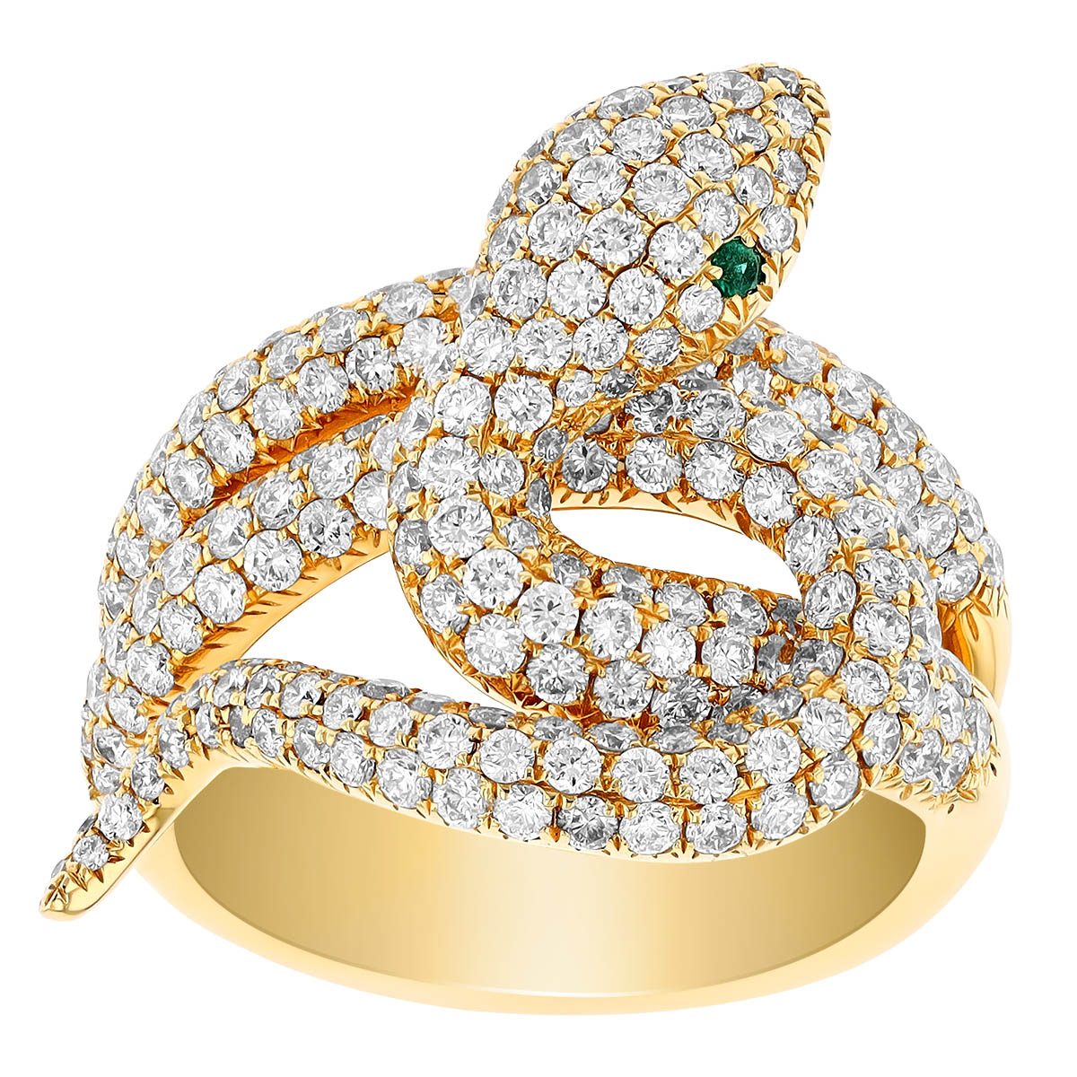 Diamond Pavé Snake Ring with Emerald Accent in Yellow Gold Borsheims