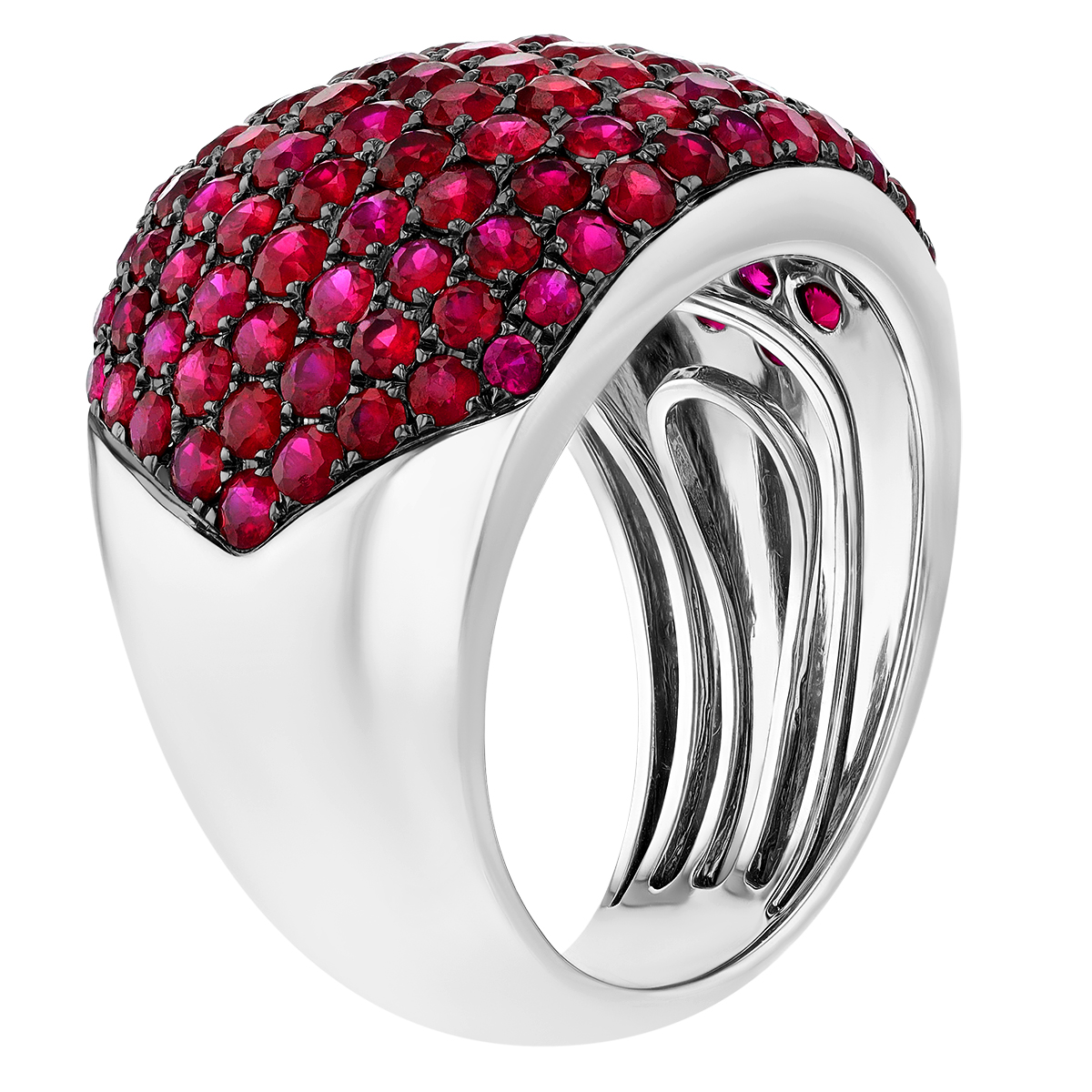 Ruby Pave Wide Band Ring in White Gold
