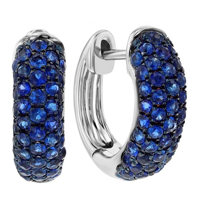 Sapphire Pave Huggie Hoop Earrings in White Gold