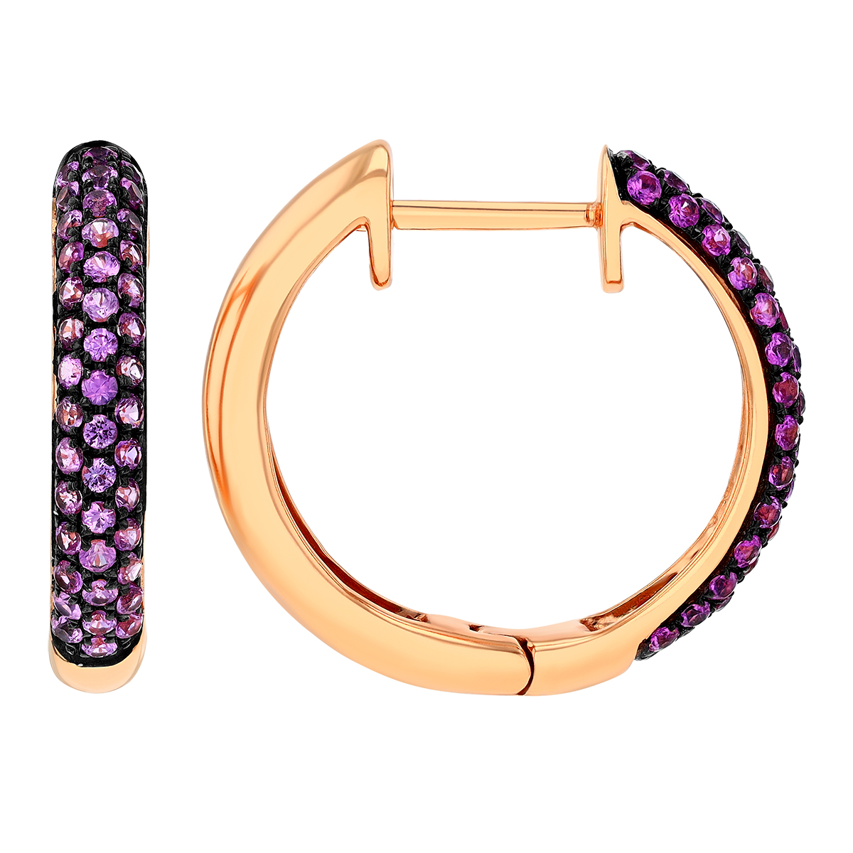 Pink Sapphire Pave Huggie Hoop Earrings in Rose Gold