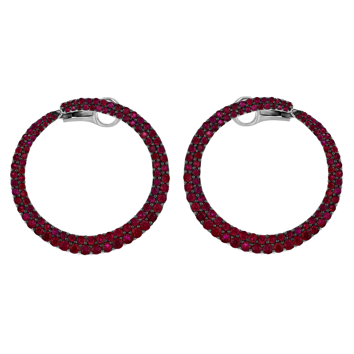 Graduated Ruby Pave Open Circle Earrings in White Gold