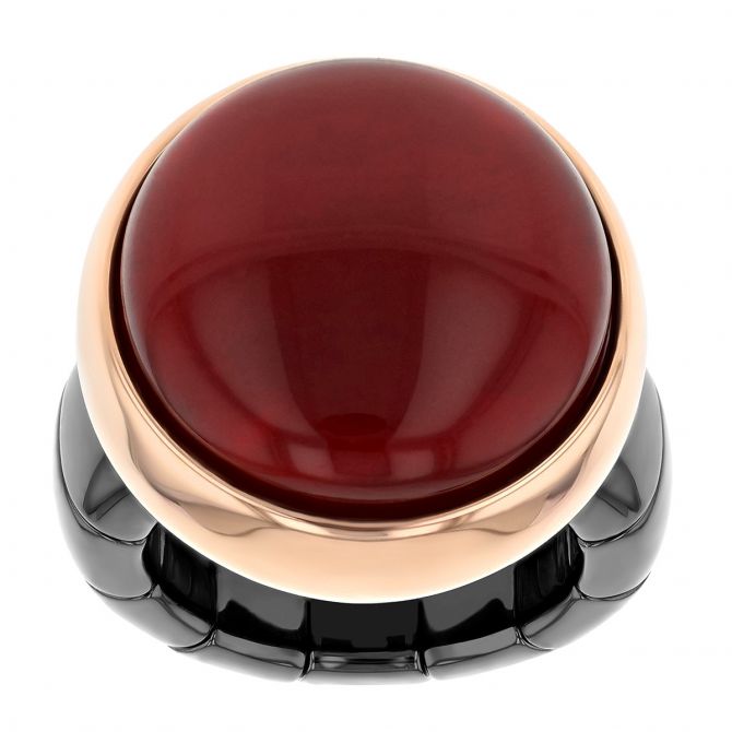 Roberto Demeglio Aura Red Glass Cabochon Stretch Ring in Rose Gold & Black Ceramic