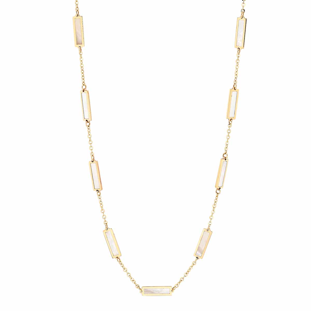 Frederic Sage Mother of Pearl Bar Station Necklace in Yellow Gold, 17