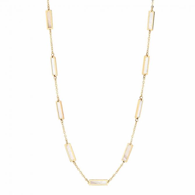 Frederic Sage Mother of Pearl Bar Station Necklace in Yellow Gold, 17"