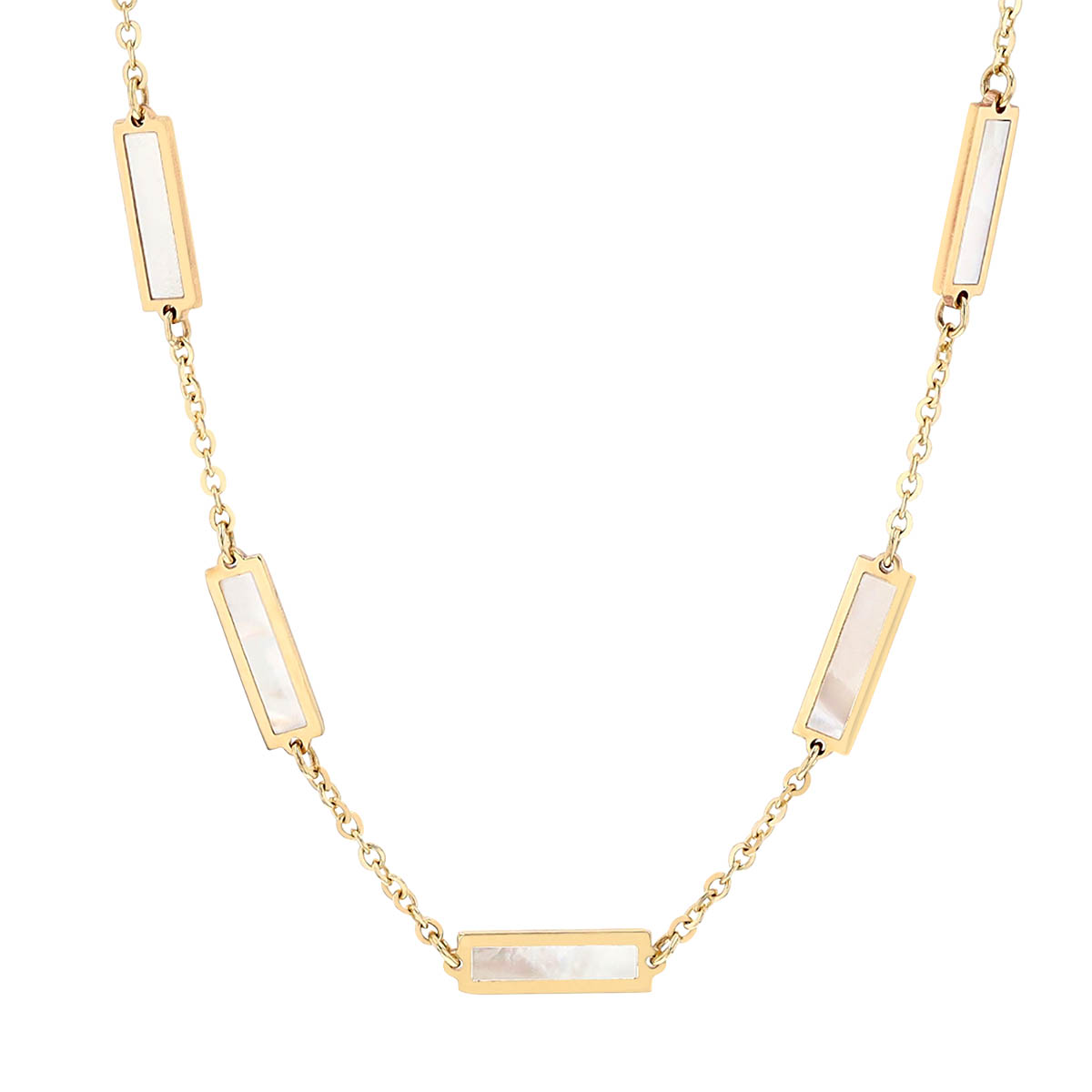 Frederic Sage Mother of Pearl Bar Station Necklace in Yellow Gold, 17