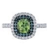 Omi Prive Cushion Demantoid Garnet, Alexandrite, & Diamond Ring in Platinum & Black Rhodium