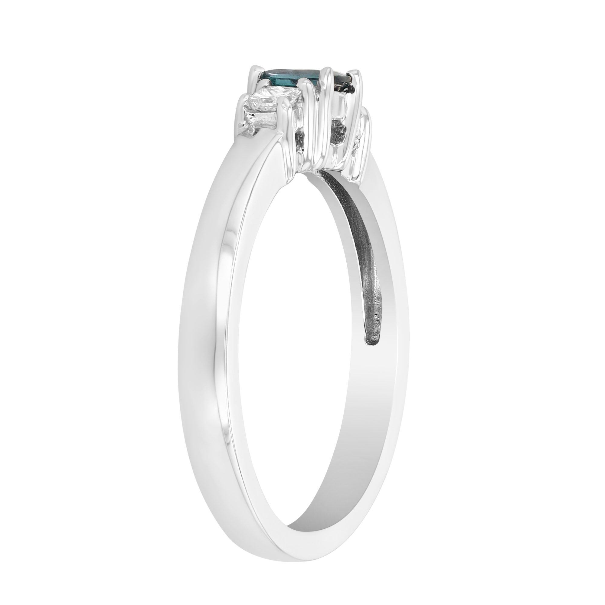 Cushion Cut Alexandrite & Princess Cut Diamond 3 Stone Ring in White Gold