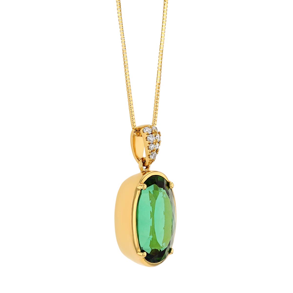 Oval Tourmaline & Diamond Bail Pendant in Yellow Gold