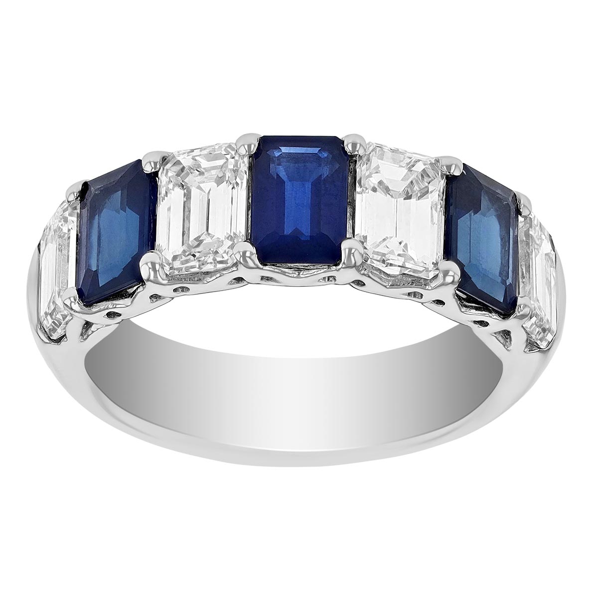 J.B. Star Emerald Cut Sapphire & Diamond Ring in Platinum