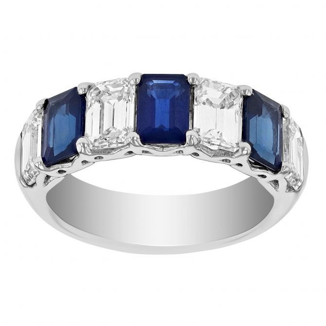 J.B. Star Emerald Cut Sapphire & Diamond Ring in Platinum