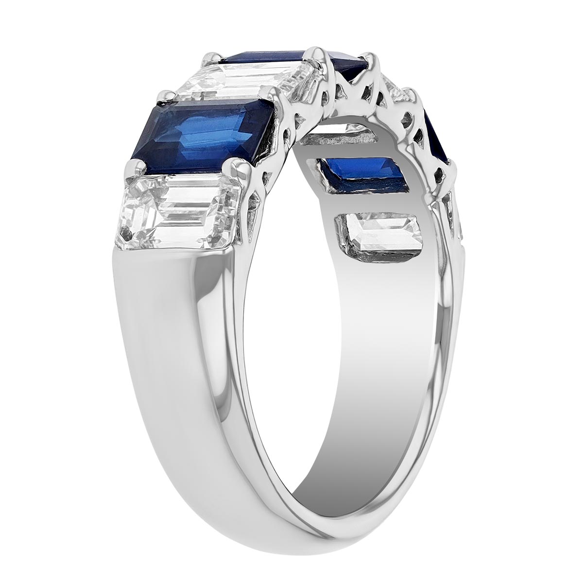 J.B. Star Emerald Cut Sapphire & Diamond Ring in Platinum